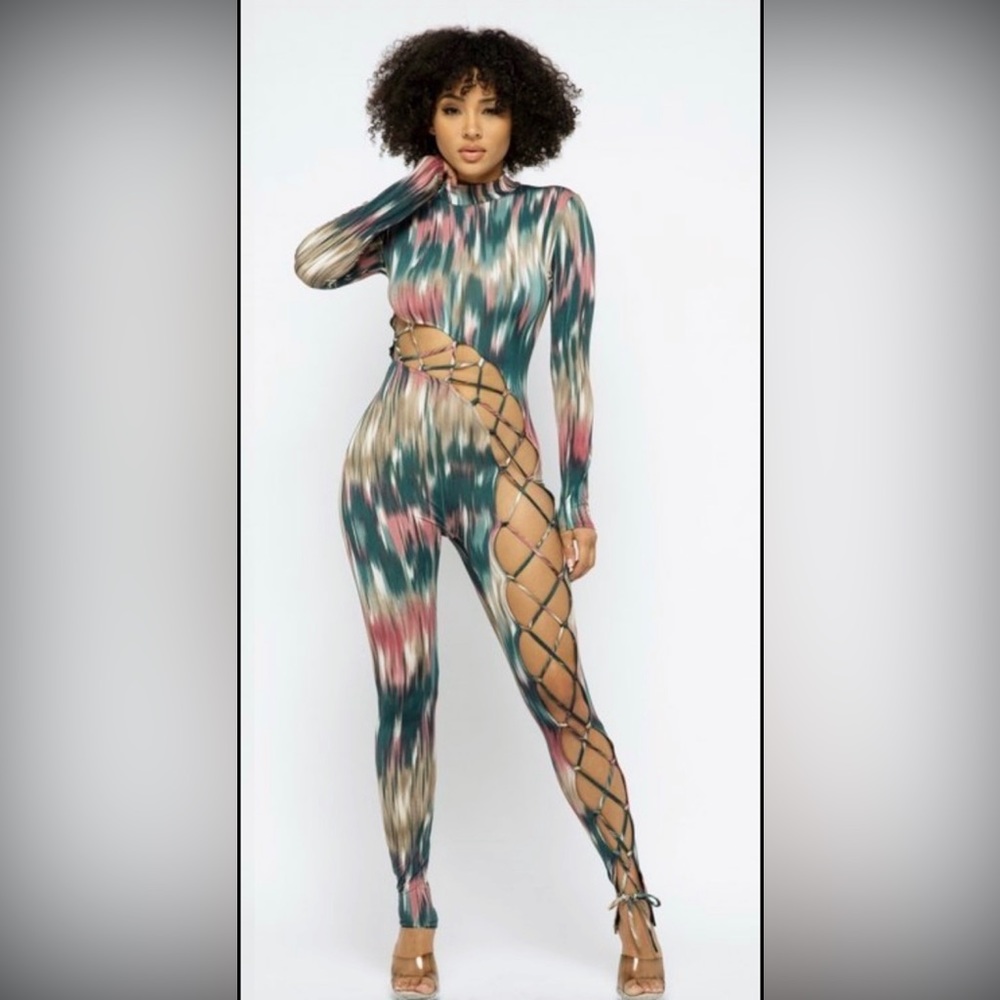 TEAL Abstract Cut-Out Jumpsuit